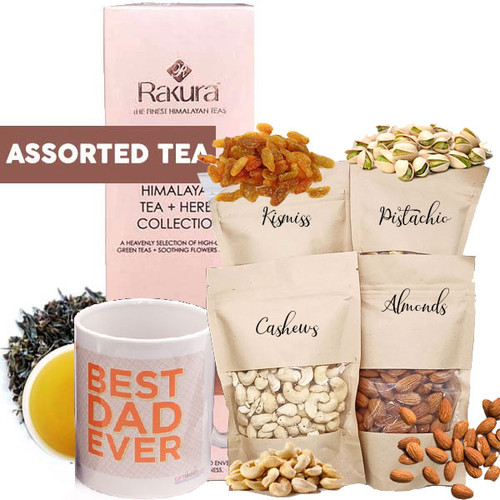 Assorted Dry Nuts, Best Dad Mug, Rakura Assorted Tea Gift Box (Pink)