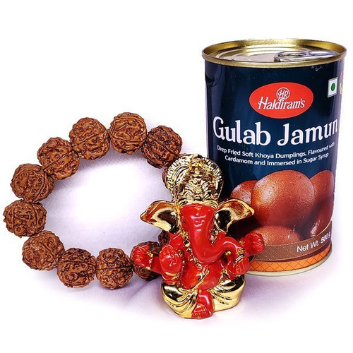 Natural Rudraksha Bracelet, Gulab Jamun and Ganesh Ji