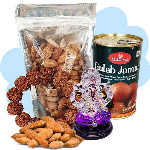Natural Rudraksha Bracelet, Almonds, Gulab Jamun and Ganesh Ji