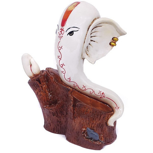 White Ganesh ji Trunk Statue 11''