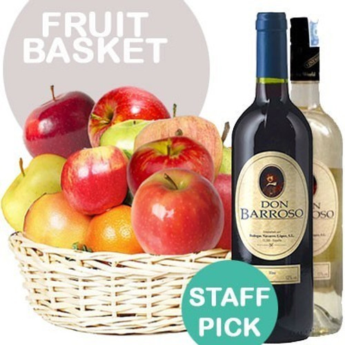 Fruit Round Basket and Two Sweet Wine Bottles