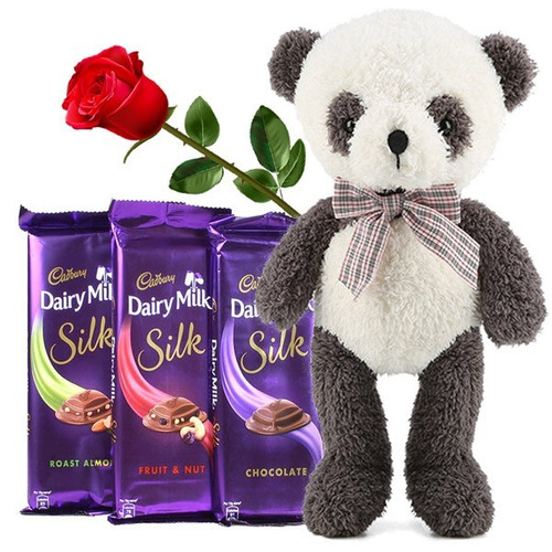 Dairy Milk Silk Combo With Panda & Free Rose Dairy Milk Silk Combo With Panda & Free Rose
