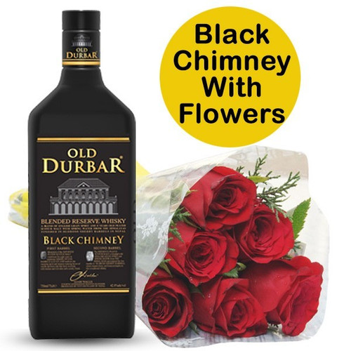12 Red Roses With Old Durbar Black Chimney Whisky