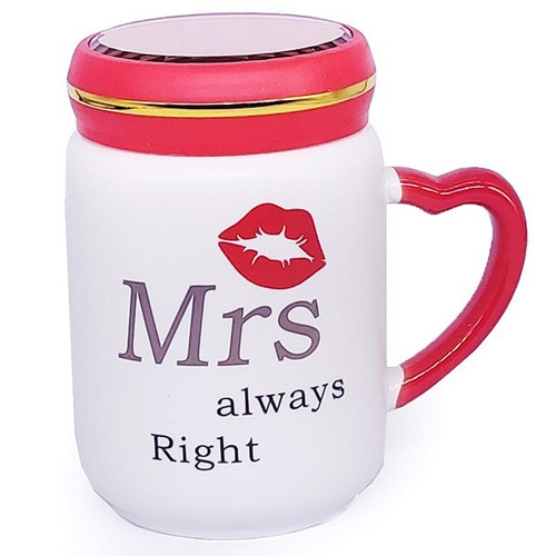 ''Mrs Always Right'' Printed Ceramic Coffee Mug With Lid