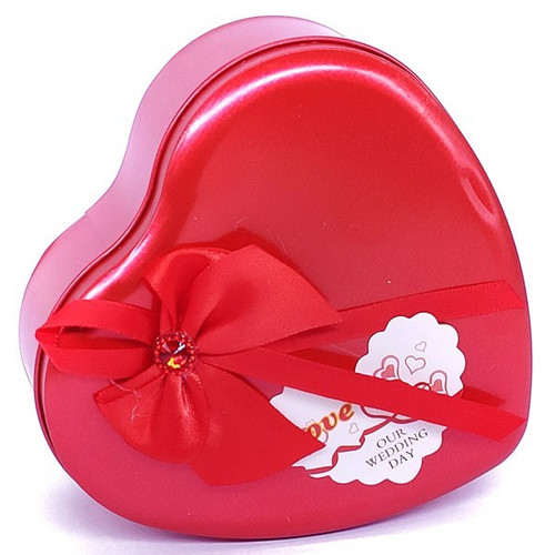 Red Heart Tin Box With Teddy & Roses Inside