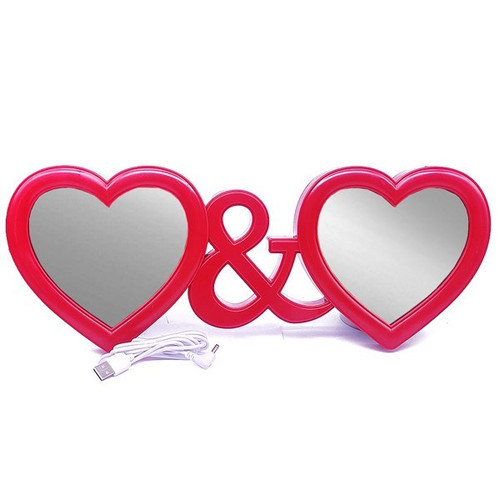 Double Heart Beautiful Red Mirror Light Photo Frame