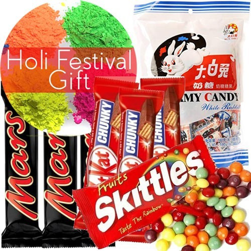3 Chocolate Bars, Candy Pack & 4 Holi Colors
