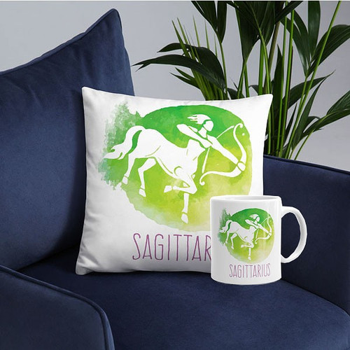 'Sagittarius' Zodiac Sign Printed Cushion & Coffee Mug 'Sagittarius' Zodiac Sign Printed Cushion & Coffee Mug