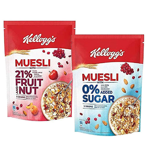 Kellogg's Twin-Muesli 0% Added Sugar + 21% Fruit & Nut Breakfast Pack 500g each