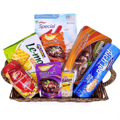Chocolates, Biscuits, Cereals, Chyawanprash, Badam Drink Basket