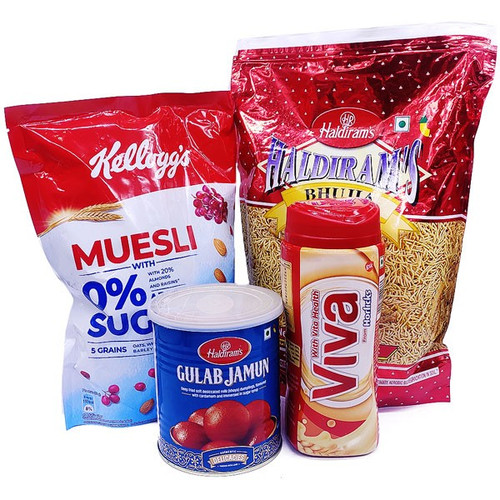 Gulab Jamun With Viva, Kellogg's Muesli, & Bhujia