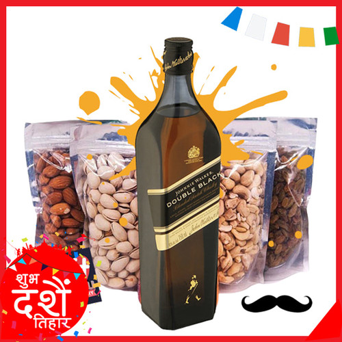 JW Double Black Whisky 1000ml & Four Dry Nuts Fruits Pack