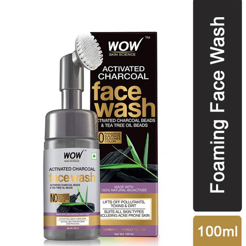 Wow Activated Charcoal Foaming Face Wash 100ml (With Built-In Face Brush)