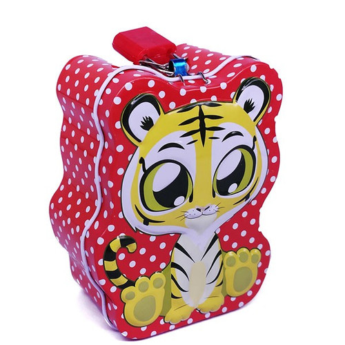 Cute Tiger Design Red Mini Coin Box 4.5''