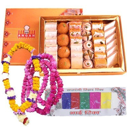 Assorted Mithai, Tihar Mala and Tika for Bhai-Tika
