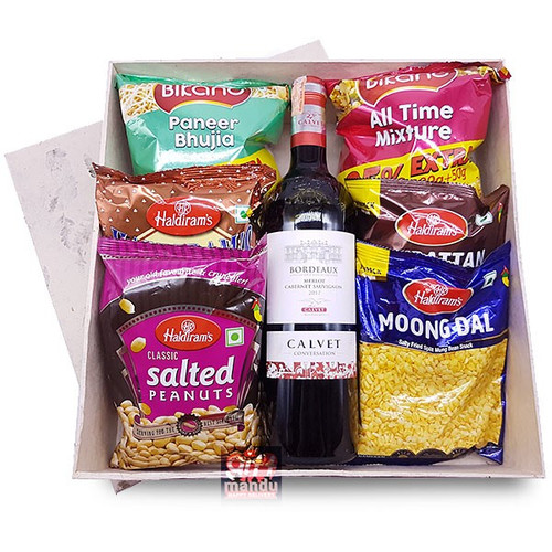 Calvet Bordeaux Red Wine Snack Gift Box (Namkeens & Wine Bottle)