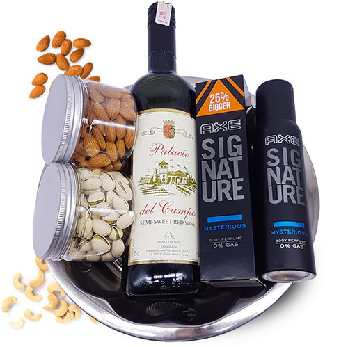 Sweet Red Wine, Dry Nuts & Axe Body Spray Gift Tray
