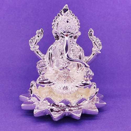 Silver Wax Lord Ganesh Ji Sitting on Lotus Flower