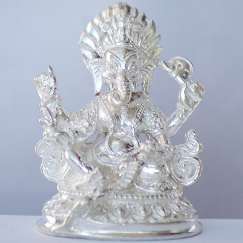 Silver Idol of Lord Ganesh Ji and Goddess Laxmi