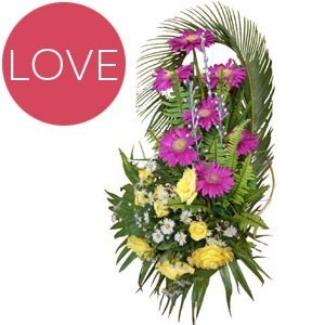 Beautiful Purple Gerbera and Yellow Roses Basket