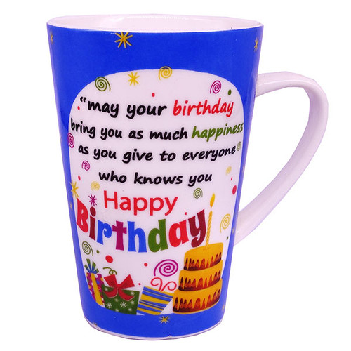 ''Happy Birthday'' Printed Ceramic Mug 5'' - Blue