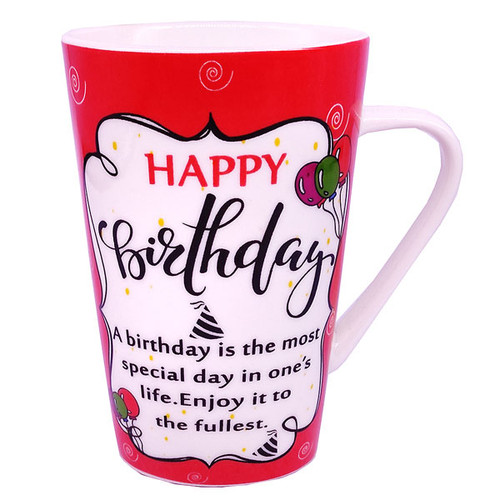 ''Happy Birthday'' Printed Ceramic Mug 5'' - Red