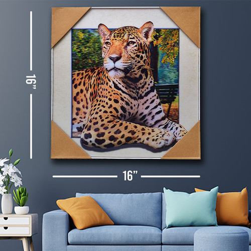 3D Sitting Leopard Painting Print 16'' (Wall Decor)