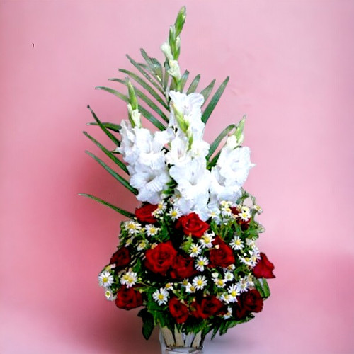 Red Roses and White Glad Love Basket