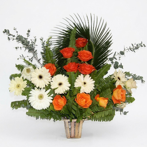 Red Roses and White Gerbera Love Basket