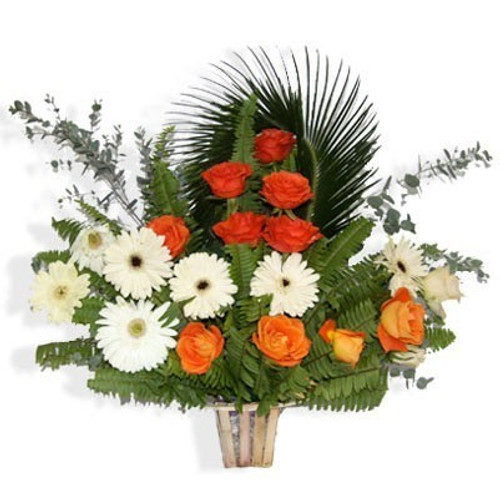 Red Roses and White Gerbera Love Basket