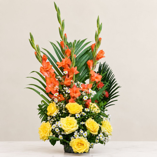 Yellow Roses Orange Glad Love Basket