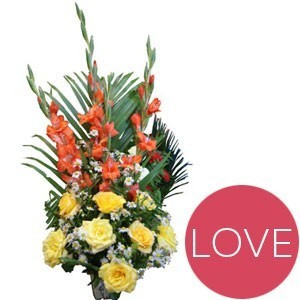 Yellow Roses Orange Glad Love Basket