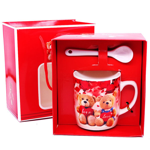 Teddy Bear Printed Ceramic Love Mug With Spoon