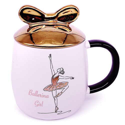 Ballerina Girl Printed Beautiful Ceramic Mug With Lid (01)
