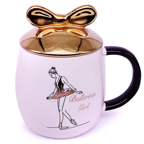 Ballerina Girl Printed Beautiful Ceramic Mug With Lid (02)