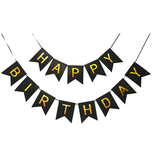 Happy Birthday Banner With Shimmering Gold Letter Stylish Decoration