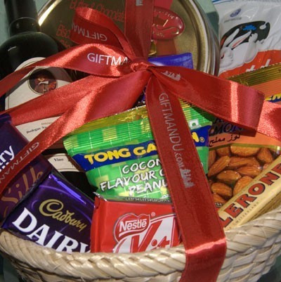 Wine Cookies Chocolates Basket - Send gifts to Nepal