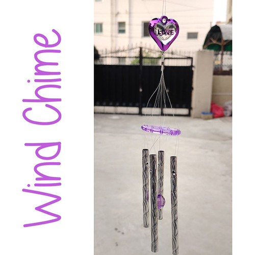 Heart Shaped Good Luck Wind Chime 18'' - Purple