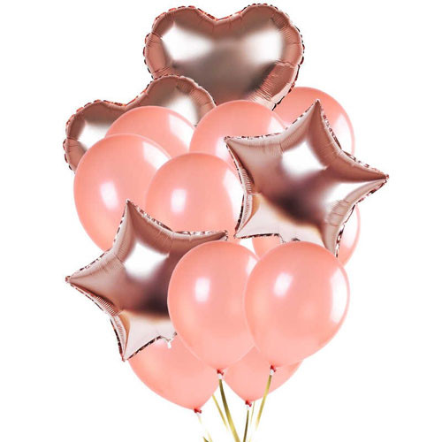 Party Star, Heart Foil and Rose Gold Latex Balloon 10 Pcs Pack
