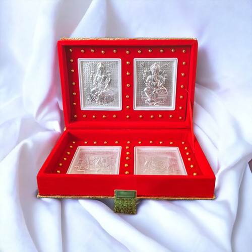 Shri Ganesh Yantram - Silver Laxmi Ganesh, Shubha Labh Plated Gift Box