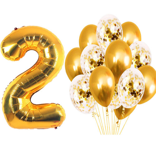 Second Party Decoration - Confetti Gold Balloons, Number 2 Foil Balloon