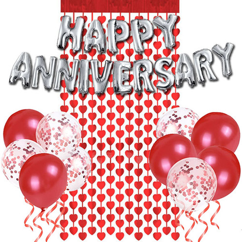 Anniversary Decoration - Banner, Confetti Balloons, Heart Foil Curtain
