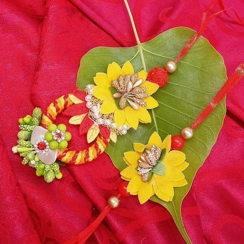Beautiful Multi-color Floral Design Bhaiya Bhabhi Rakhi Set