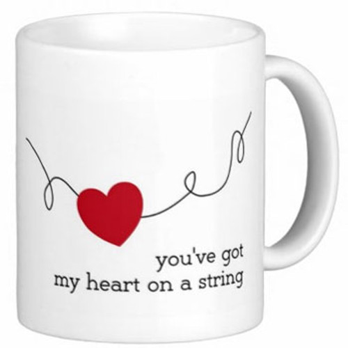 Valentine Love Mug With Personalized Message Print (Heart On String)