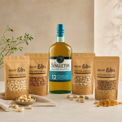 The Singleton Single Malt 700ml & Four Dry Nuts Fruits Pack