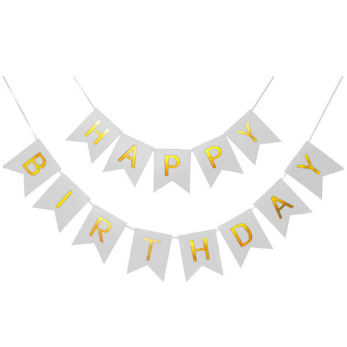 Shimmery Gold Letter Happy Birthday Banner Decoration - Silver