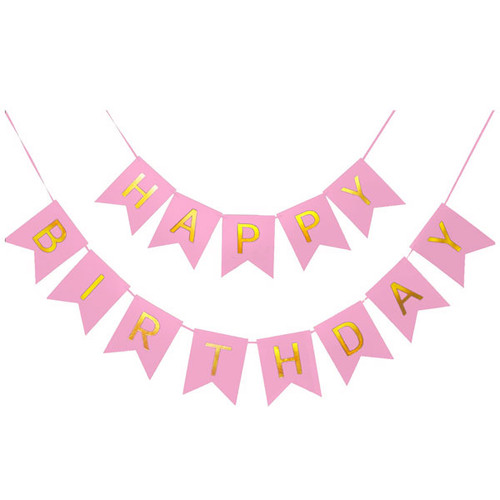 Pink Shimmering Happy Birthday Banner Party Decoration