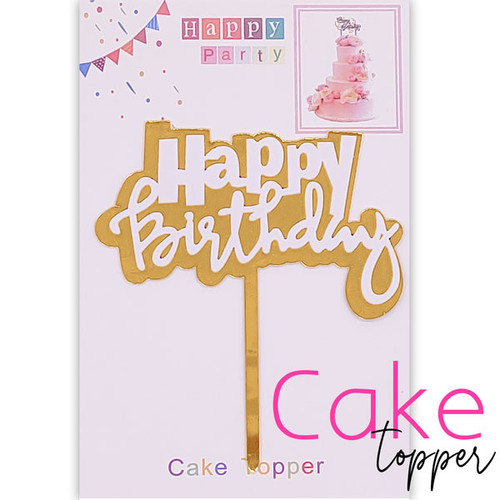 Golden Happy Birthday Cake Topper