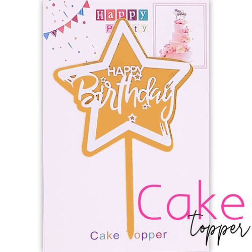 Golden Star Happy Birthday Cake Topper