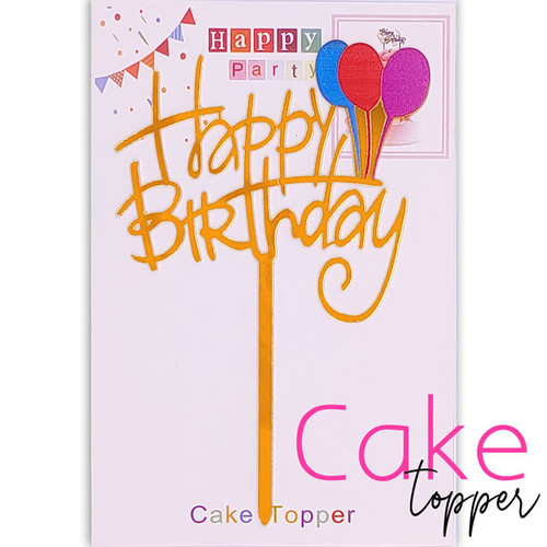 'Happy Birthday' Balloon Design Golden Cake Topper